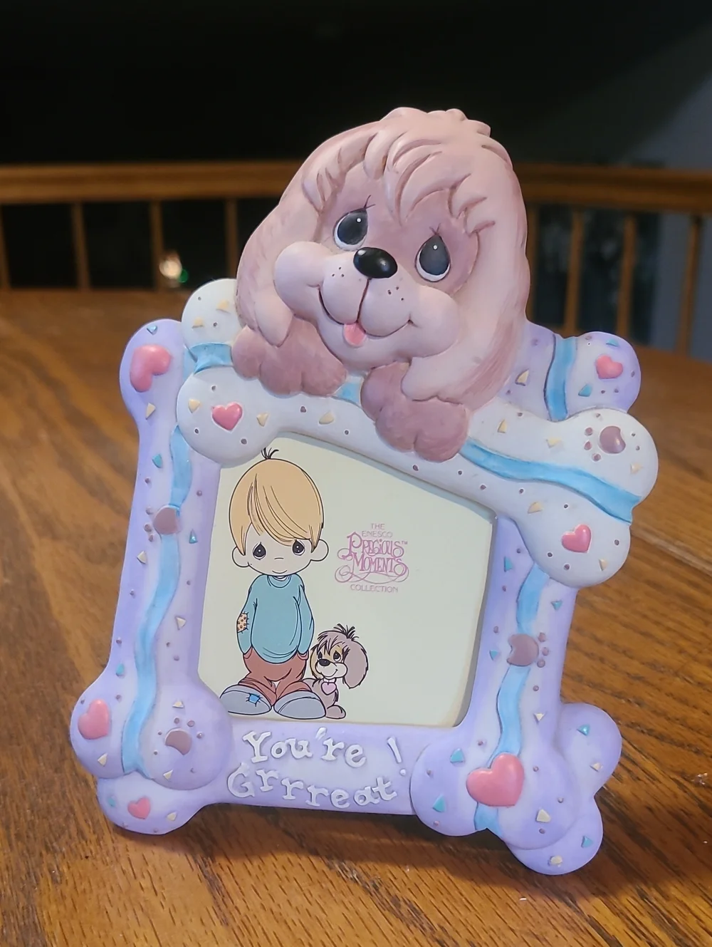 Precious Moments Pastel Pink & Lavender Puppy Bone Picture Frame